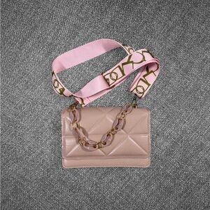 Pink Quilted Crossbody Chain Strap Bag